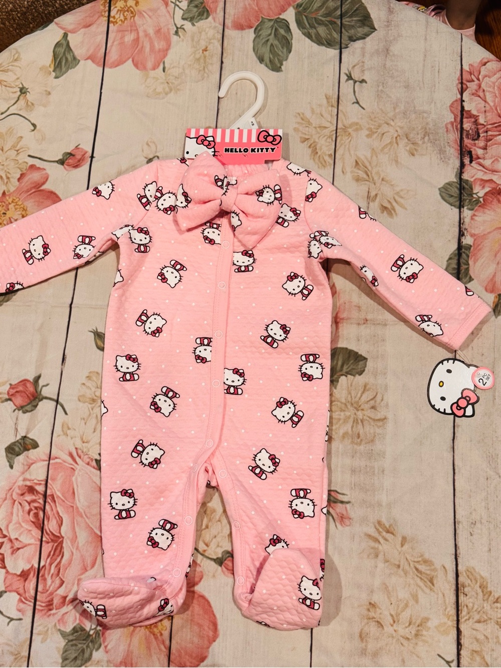 Hello Kitty Pink Printed Footed Romper